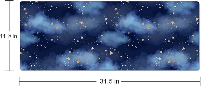 Stars and Clouds Desk Mat Large Gaming Mouse Pad XL Extended Mousepad Desk Pad Big Keyboard Pad Desktop Mouse Mat 31.5"x11.8" Deskmat for Gamers with Stitched Edges Non-Slip Rubber Base