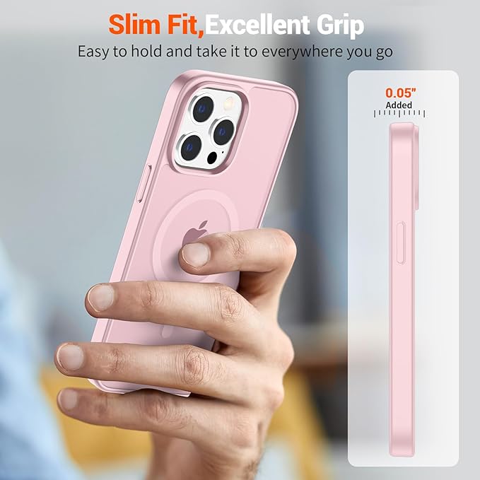 SUPFINE Magnetic for iPhone 13 Pro Max Case (Compatible with MagSafe) (Military Grade Drop Protection) Translucent Matte Shockproof Phone Cover,Light Pink