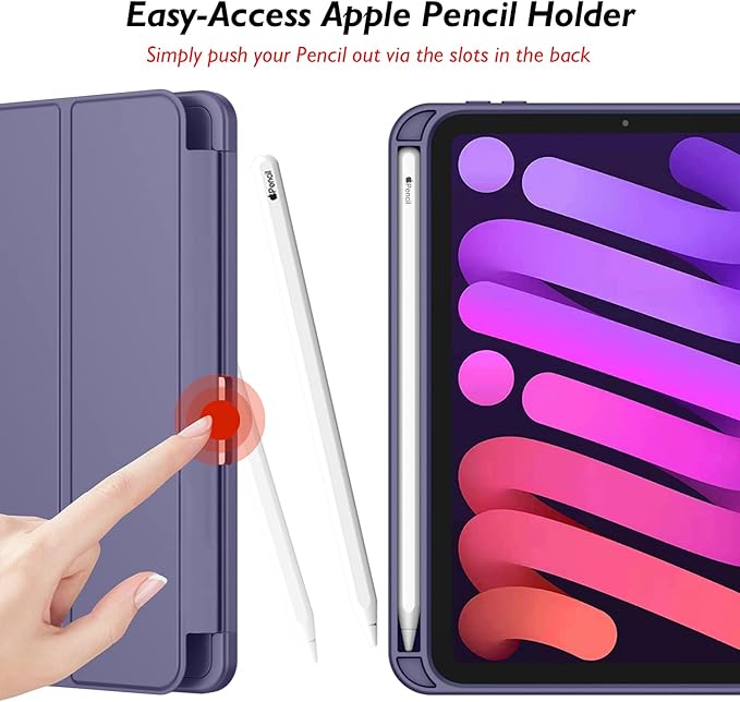 iMieet iPad mini 7 Case 2024 (A17 Pro), iPad mini 6 Case (8.3-Inch,2021 Model), iPad mini 7th/6th Generation Case with Pencil Holder, Trifold Stand Smart Case with Soft TPU Back,Lavender
