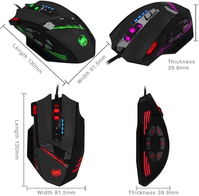 zelotes RGB Optical Gaming Mouse with Rapid Fire Button,4800 DPI (4-Level Adjustable), 12 Programmable Buttons,Adjustable Weights,USB Ergonomic Wired Mouse for Office/Gaming/Laptop/PC (Black)