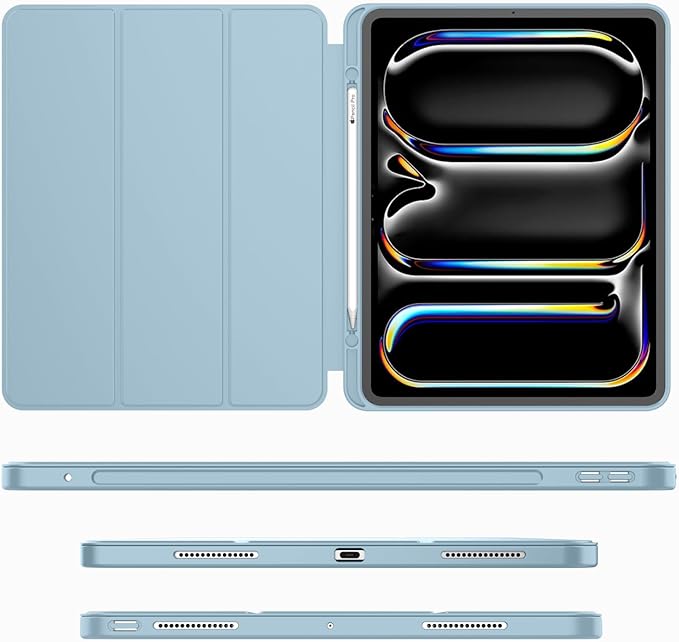 iMieet Case for iPad Pro 11 Inch (M5) 2025 /(M4) 2024 5th Gen, Trifold Stand Smart Cover with Pencil Holder and Soft TPU Back, Auto Wake/Sleep (Light Blue)
