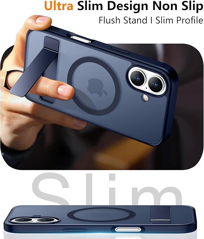 SPIDERCASE Magnetic for iPhone 16 Case,with [3 Stand Ways] [Military Grade Drop Protection] with Invisible Stand Shockproof Slim Phone Case for iPhone 16 6.1'',Blue