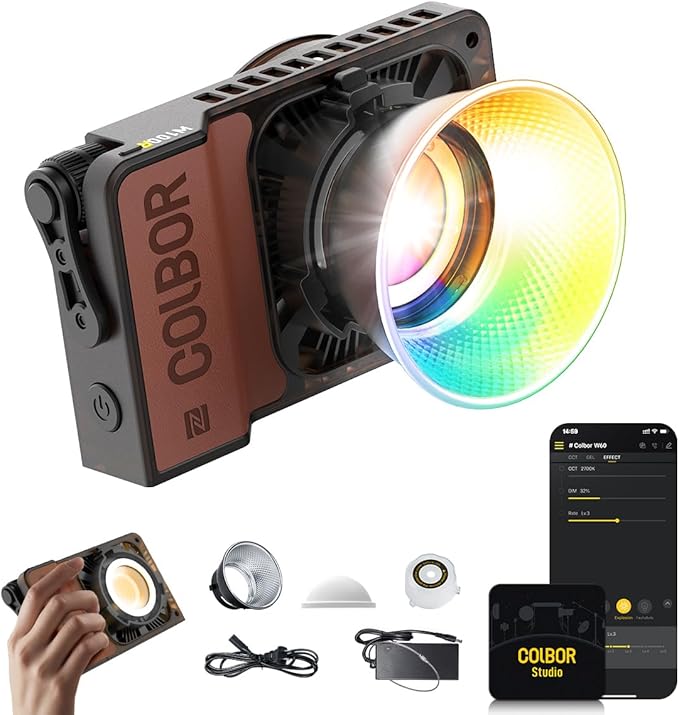 Video Light, COLBOR W100R RGB COB Continuous Output Lighting 100W 2700-6500K Full Color LED Studio Light CRI97+ TLCI98+ with APP Control for Photography