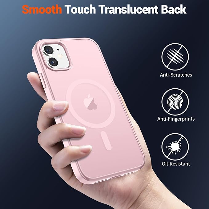 SUPFINE Magnetic for iPhone 12 Case/iPhone 12 Pro Case (Compatible with MagSafe)(Military Grade Drop Protection) Translucent Matte Shockproof Phone Cover,Light Pink