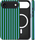 Magnetic for iPhone 17 Air Case Cute Stripes Phone Case, Shockproof Slim TPU and Hard PC Protective Phone Cover Compatible with MagSafe Designed for Women Girls, Green and Blue