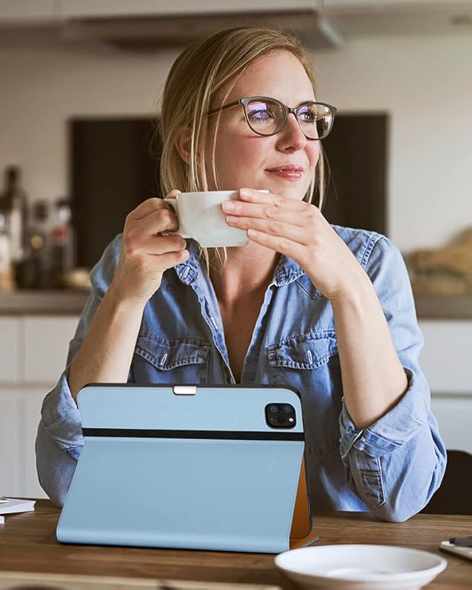 DTTO for iPad Pro 12.9 6th / 5th / 4th / 3rd Generation Case 2022/2021/2020/2018, Leather Folio Stand Cover with Built-in Pencil Holder -Auto Wake/Sleep and Multi Viewing Angles, Ice Blue