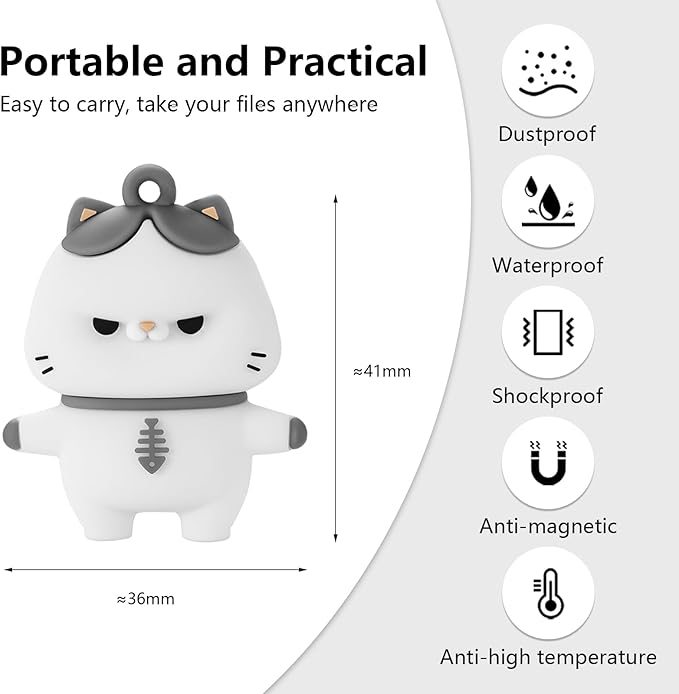 USB Flash Drives, 16GB/32GB/64GB/128GB Silicone USB2.0 High Speed Thumb Memory Stick Pen Date Storage Pendrive U Disk (Cat, 32GB)