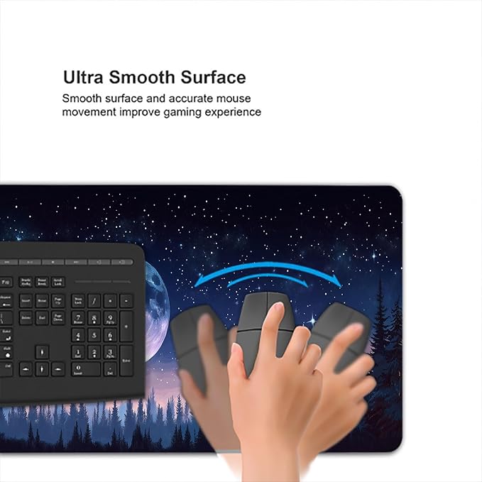 Moon Phases Gaming Mouse Pad Starry Sky Moon Forest Extended Gaming Mouse Pad Mat with Stitched Edge Non-Slip Base Big Mouse Pad 31.5"x11.8" Office Computer Keyboard Laptop Home