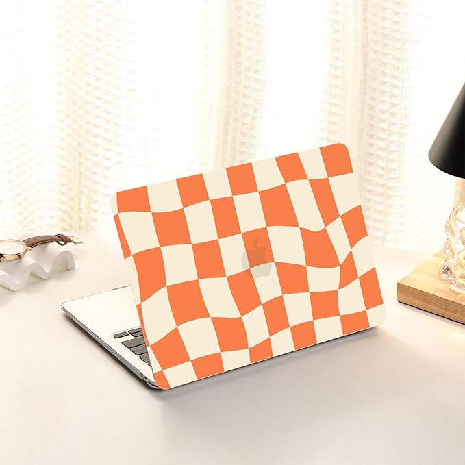 AKIT Compatible with MacBook Air 13 inch Case M5 2026 2025-2022 M4 M3 M2 A3449 A3240 A3113 A2681, Unique Shell Laptop Case+Screen Protector+Keyboard Cover for MacBook Air 13.6 inch, Orange CheckBoard