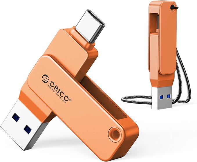 ORICO USB 3.0 Flash Drive 150MB/S Metal Housing Swivel Design Support OTG Function 2 in 1 PenDrive 32GB for USB C and USB A Devices -EB05 OR