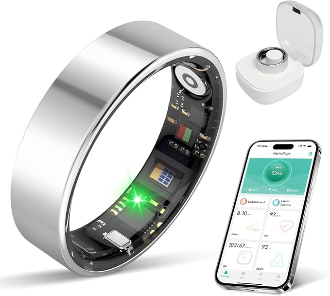 BIEMHA Smart Ring IP68 Waterproof，5-Day Long Battery Life, No Subscription Fee，Fitness Health Tracker for Men Women, Heart Rate & Sleep Monitoring Daily Use，iOS&Android Compatible (Silver, 13)