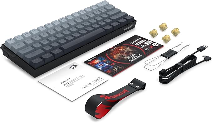 Redragon K617 HE Rapid Trigger Gaming Keyboard, 60% 61 Keys Wired Mechanical Keyboard w/Adjustable Hyper-Fast Actuation, Dedicated Hall Effect Magnetic Switch, PBT Gradient Keycap Strap Version