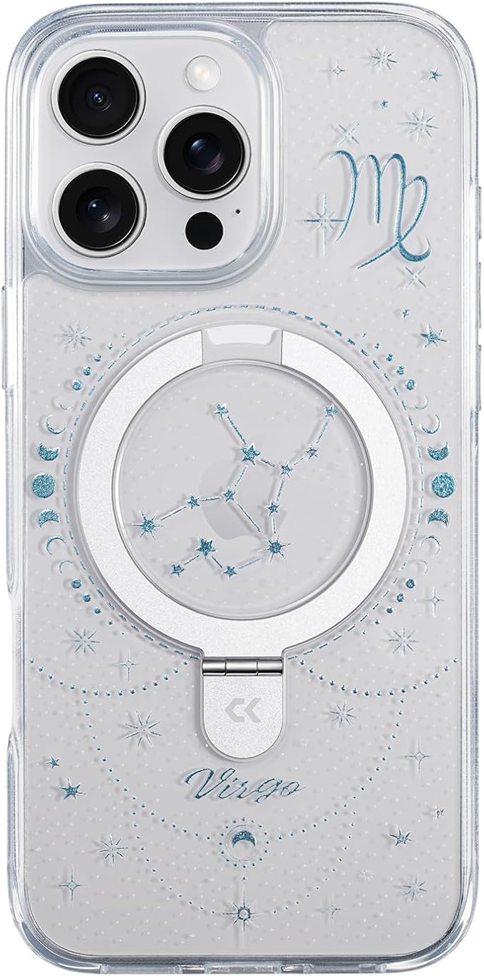 CASEKOO Virgo [Zodiac Collection] for iPhone 15 Pro Max Case with Magnetic Ring Stand [Compatible with MagSafe] [Military-Grade Protection] Fashion Clear Back Design, Soft Edge