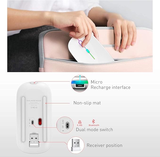 PEIBO Bluetooth Wireless Mouse for Laptop mac MacBook ipad MacBook air MacBook pro pc Desktop Computer Windows Chromebook Notebook (White White)