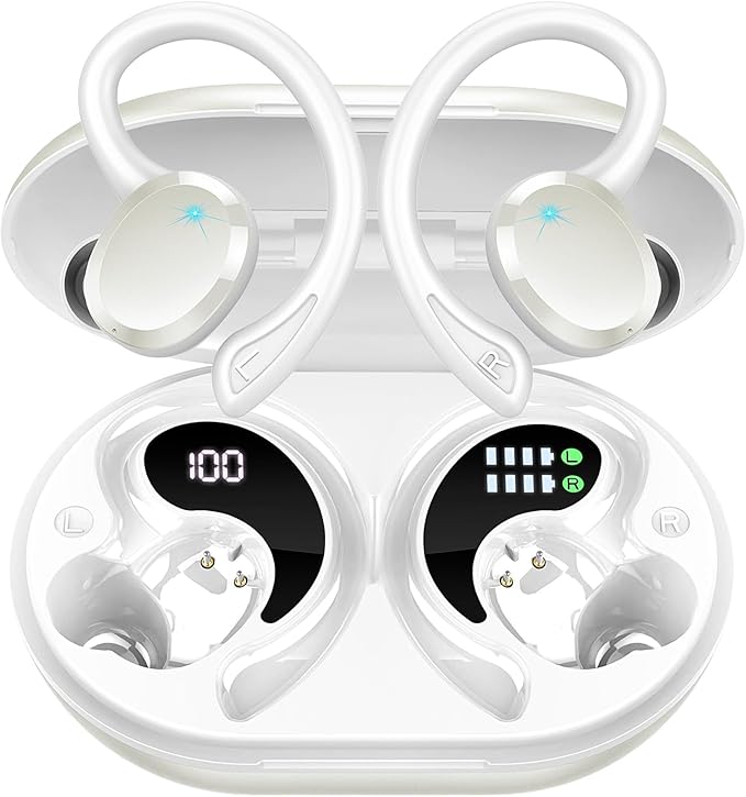 Wireless Earbud, Bluetooth 5.4 Headphones IP7 Waterproof for Sport, 48H Running Wireless Earphones with ENC Noise Cancelling Mic, Deep Bass Over Ear bud with Earhooks for Android, iOS, Workout, Gym