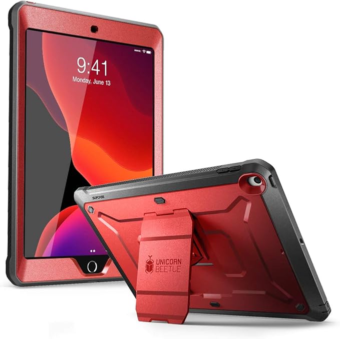 SUPCASE for iPad 9th Generation Case with Screen Protector (Unicorn Beetle Pro), [Built-in Stand] Heavy Duty Rugged Protective Case for iPad 10.2 9th / 8th / 7th Generation (2021/2020/2019), Red