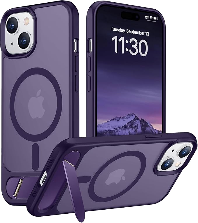 Magnetic Compatible with iPhone 15 Plus Case & iPhone 14 Plus Case, [Built-in Invisible Kickstand][Compatible with MagSafe][Military Grade Shockproof] Slim Translucent Matte Phone Case 6.7"