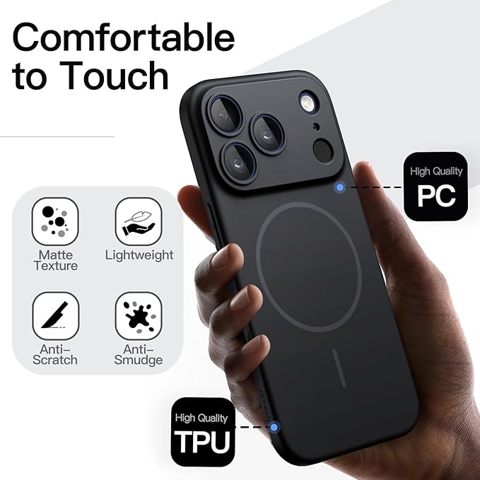 JETech Magnetic Slim Case for iPhone 17 Pro Max 6.9-Inch, Compatible with MagSafe, Ultra-Thin Lightweight Minimalist Phone Cover with Matte Finish and Full Camera Lens Protection (Black)