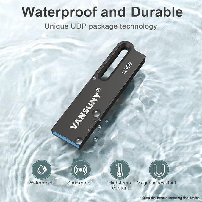 Vansuny 128GB Flash Drive Metal Waterproof USB Drive USB 3.0 Ultra High Speed Memory Stick, Portable Thumb Drive for PC/Tablets/Mac/Laptop