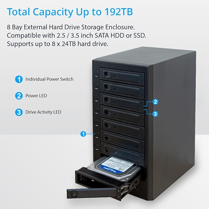 USB 4.0 (40Gbps) Type-C 8 Bay 2.5 Inch and 3.5 Inch SATA Hard Drive External Hard Drive Enclosure