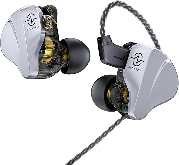 CCZ BC04 PRO in Ear Monitor Headphone, IEM for Gaming, Heavy Deep Bass Wired Earbuds in Ear Headphones,1BA 1DD Noise Cancelling Ear Buds with 5N OFC Cable for Singer Musician (Without mic, Silver)