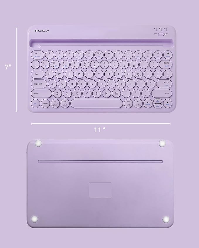Macally Small Wireless Bluetooth Keyboard for iPad mini/Air/Pro, iPhone, Tablet, and Phone - 78 Key iPad Keyboard with Built-in Stand - Universal Compatible Multi Device - Purple