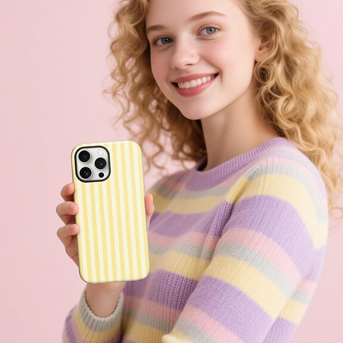 Magnetic for iPhone 14 Pro Max Case Cute Stripes Phone Case, Shockproof Slim TPU and Hard PC Protective Phone Cover Compatible with MagSafe Designed for Women Girls, Yellow