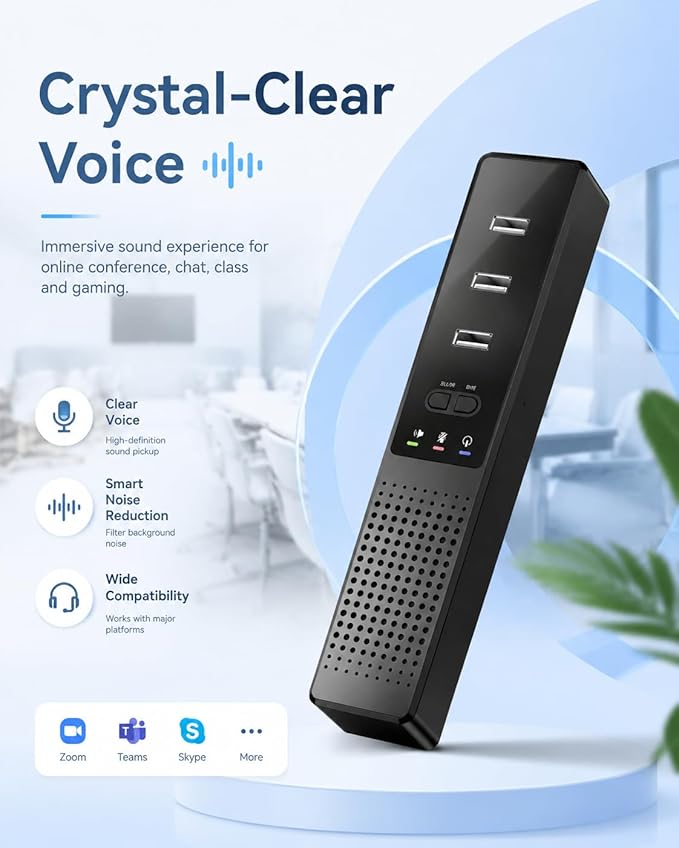 3 in 1 USB Computer Speaker with Microphone, PC Laptop Desktop Conference Speaker with Mic for Smart Home Office and Online Study，360 Degree Enhanced (Classic)