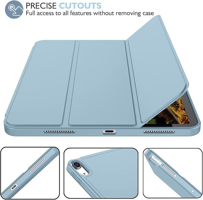 iMieet iPad Air 11 Inch Case M4/M3/M2(2026/2025/2024), iPad Air 5th/4th Generation Case 2022/2020 10.9 Inch with Pencil Holder,Trifold Stand Smart Case with Soft TPU Back(Light Blue)