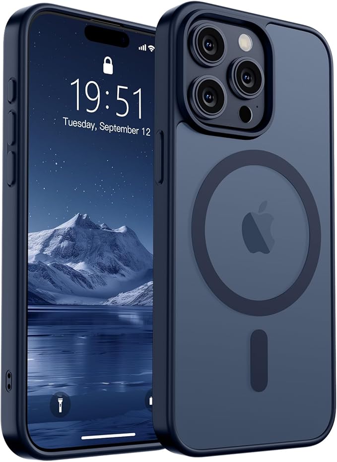 SUPFINE Magnetic for iPhone 15 Pro Case (Compatible with MagSafe) (Military Grade Drop Protection) Translucent Matte Shockproof Phone Cover,Dark Blue