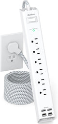Extension Cord 10 ft - Long Power Strip Surge Protector, 6 AC Outlet 4 USB (2 USB C), Flat Plug, Wall Mount, Multi Plug Outlet Extender Desk Charging Station for Home Office Dorm Room Essentials