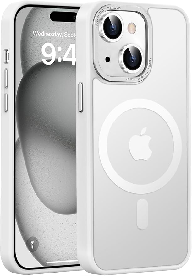 Newfuture Magnetic for iPhone 15 Case [Compatible with Magsafe] [Military Grade Drop Protection] Translucent Matte Anti-Fingerprint Shockproof Phone Case for iPhone 15 6.1 inch, Frosted White