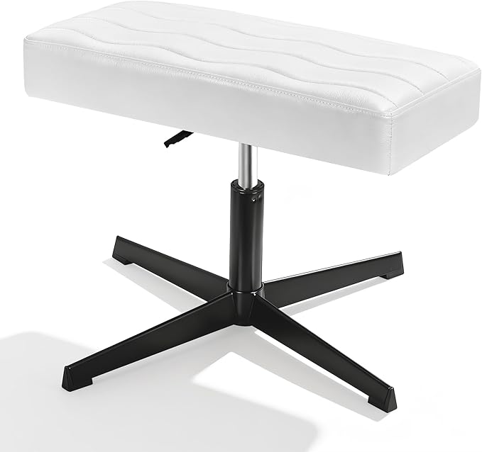 VECELO Under Desk Footrest, PU Ergonomic Foot Rest with Comfort Padding, Height Adjustable for Relieving Leg Pain, Stiffness, and etc, White