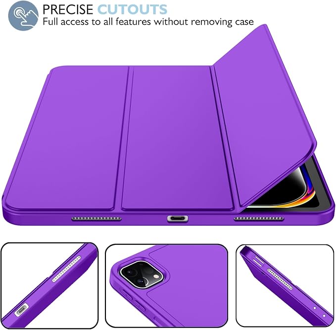 iMieet Case for iPad Pro 11 Inch (M5) 2025 /(M4) 2024 5th Gen, Trifold Stand Smart Cover with Pencil Holder and Soft TPU Back, Auto Wake/Sleep (Grape Purple)
