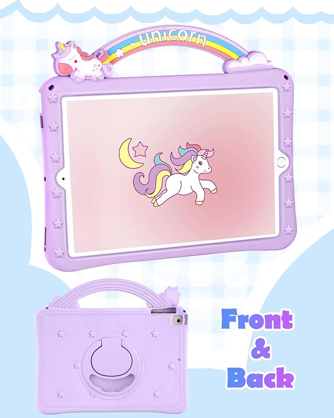Wazzasoft iPad Case for 6th/5th Generation (2018/2017), Air 1st/2nd Gen, Pro 9.7 (2016) - Girls Cute Cartoon Girly Kawaii Design Silicone Cover With Rotating Stand & Strap
