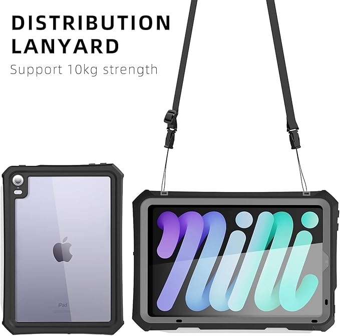 Waterproof Case Compatible with iPad mini 7&6 6th Generation 8.3 Inch, Full Body Heavy Duty Protection with Built-in Screen Protector, Pencil Holder, Strap, Shockproof Tablet Case