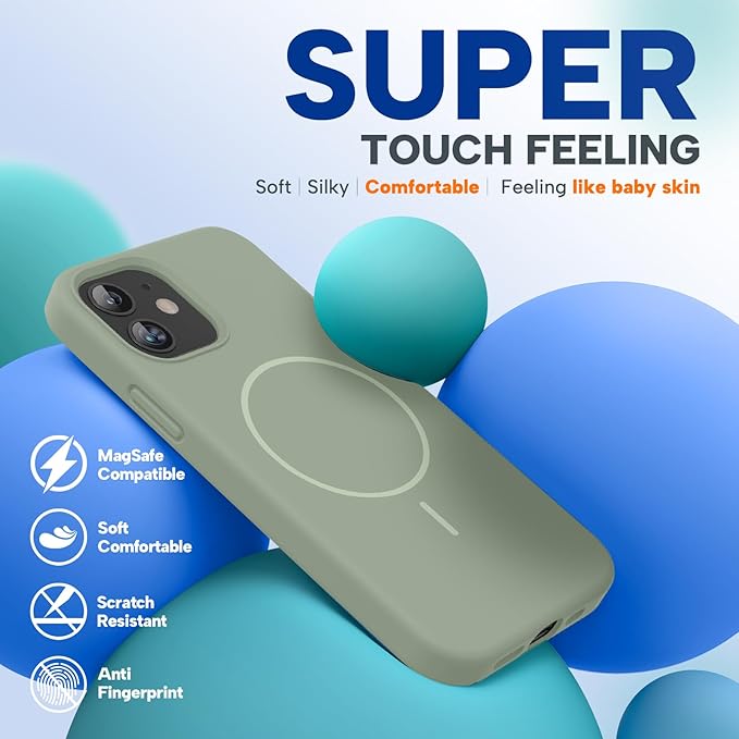 Miracase Magnetic for iPhone 12 Case/iPhone 12 Pro Case, [Soft Anti-Scratch Microfiber Lining], Compatible with MagSafe,Liquid Silicone Shockproof Drop Protection Phone Case for 12/12 Pro,Patina Green