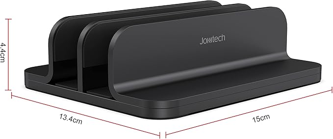 JOKItech Dual Aluminum Vertical Laptop Stand Organizer, Sturdy Notebook Computer Holder Stand Compatible with New Liquid Retina XDR Apple MacBook Air/Pro/Neo, Mac mini & iPad Pro - Black
