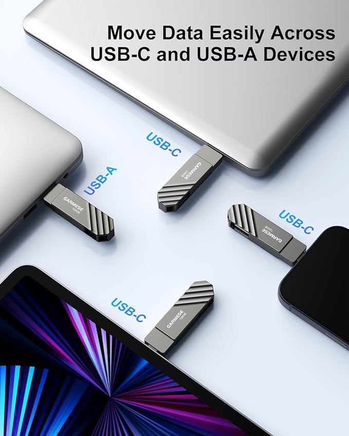 128GB USB C Flash Drive, Read Speed Up to 150MB/s USB 3.1 Gen 1 High-Speed Thumb Drive, Plug and Play Dual Port Memory Stick for iPhone 15/16/17 Pro Smart Phone/PC/Laptop/Tablet