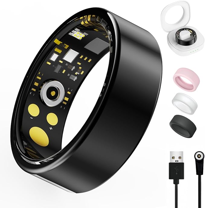 Smart Ring For Women Men, Health Tracker with Heart Rate, Blood Oxygen, Blood Pressure, Sleep Monitor, Step Counting, IP68 Waterproof Fitness ring, No App Fees for iPhone & Android (Black, 11#)