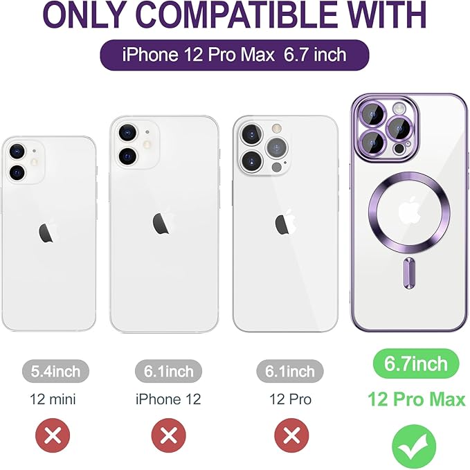 Hython Magnetic Clear for iPhone 12 Pro Max Case with Camera Lens Protector [Compatible with MagSafe] Plating Edge Slim Soft TPU Cover Protective Phone Case for iPhone 12 Pro Max 6.7", Deep Purple
