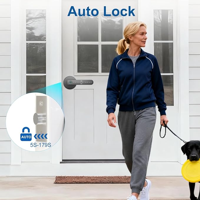BIWIBON Fingerprint Door Lock – Fingerprint Door Knob with 5 Unlock Options, Anti-Peep Code, Adjustable Auto-Lock, Inside Lock, for Home, Office, Apartment, Bedroom – Black