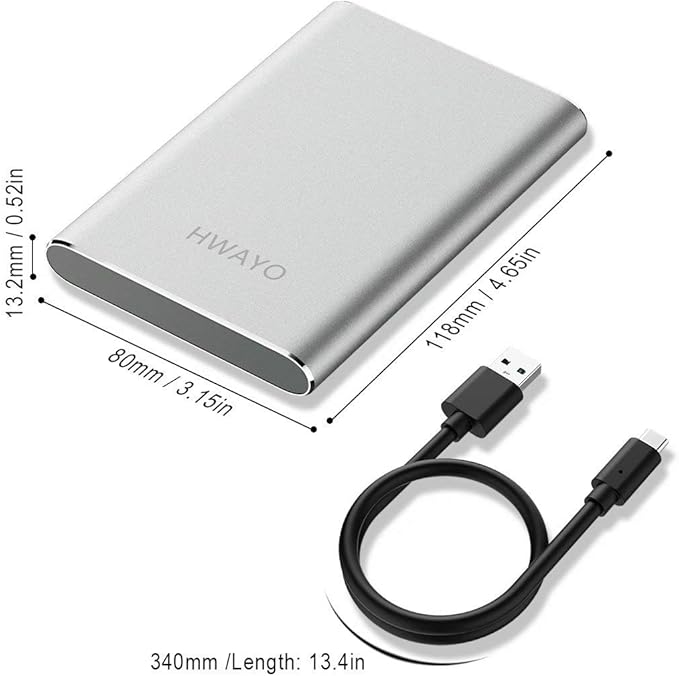 HWAYO 320GB Portable External Hard Drive, USB3.1 Gen 1 Type C Ultra Slim 2.5'' HDD Storage Compatible for PC, Desktop, Laptop, Mac, Xbox One (Silver)