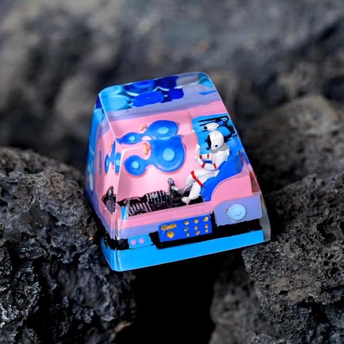 Astronaut Custom Artisan Keycap with Blue Pink Spaceship R1 SA Profile Astronauts Keycaps 1U ESC Handmade Gaming Resin Key Cap Cherry MX Switch Compatible Mechanical Keyboard Space Lover Gift