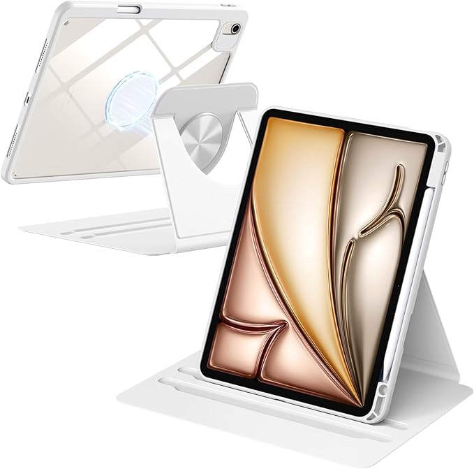 Wenlaty for iPad Air 11 inch Case (M4/M3/M2) & Air 5th/4th Gen Case 10.9 inch, for iPad Pro 11 inch 4/3/2/1 Gen, 360° Rotating Cover, Detachable Magnetic Back, Pencil Holder, Auto Sleep/Wake,White