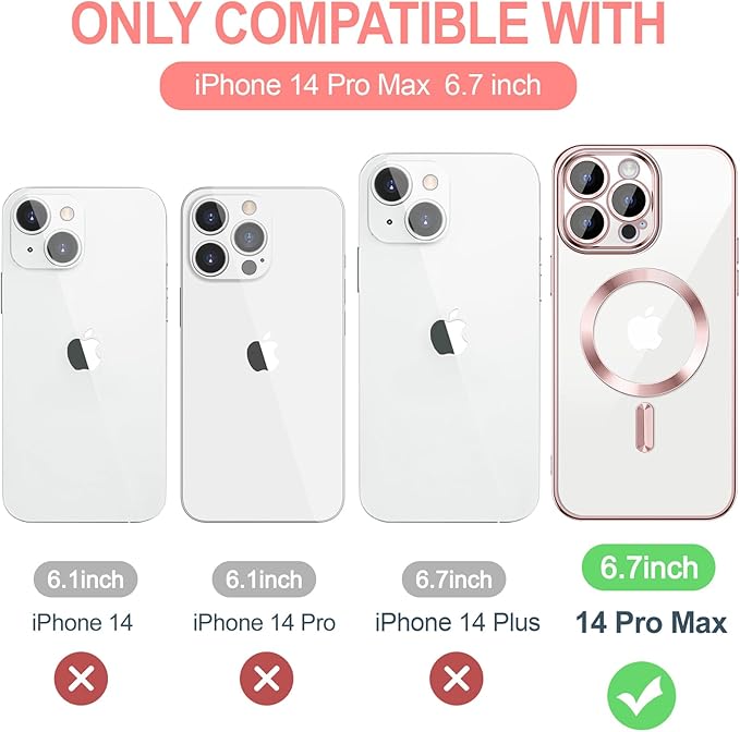 Hython Magnetic Clear for iPhone 14 Pro Max Case with Camera Lens Protector [Compatible with MagSafe] Plating Edge Slim Soft TPU Cover Protective Phone Case for iPhone 14 Pro Max 6.7", Pink