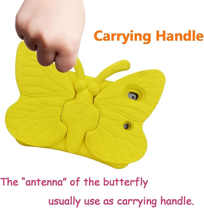 iPad 9th 8th 7th Generation Case Kids Girls Boys , Cute Butterfly Shockproof EVA Foam Super Protection Stand Cover for iPad 2021 2020 2019 10.2" and iPad Air 3 Pro 10.5" - Yellow