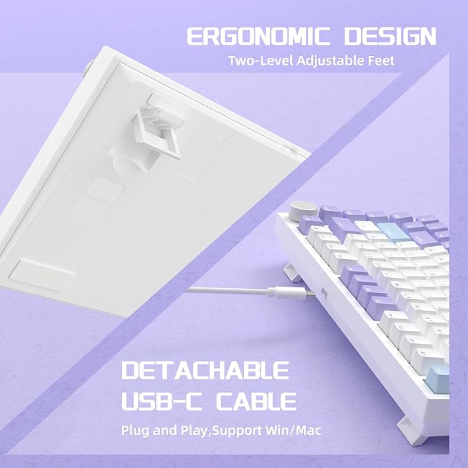 A.JAZZ Attack Shark AK820 75% Wired Mechanical Gaming Keyboard with Knob Hot Swappable Custom Gasket RGB Keyboard NKRO Linear Sea Salt Switch for PC/Win/Mac-Purple/Blue