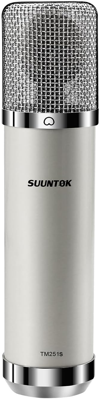 SUUNTOK FET Condenser Microphone Professional XLR Studio Microphone with 34mm Large Diaphragm, Cardioid Recording Mic Computer Gaming PC TM251S Mic Kit for Singing, Podcasting, YouTube (Gray)