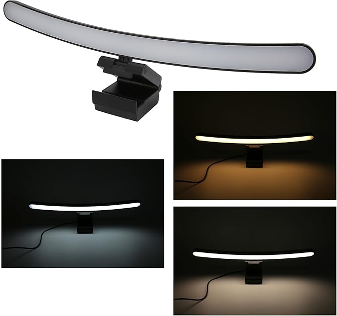 Sanpyl Computer Monitor Lamp, Curved Monitor Light Bar, Stepless Dimming 3 Color Temperature Touch Control Type C Computer Screen Lamp for Office